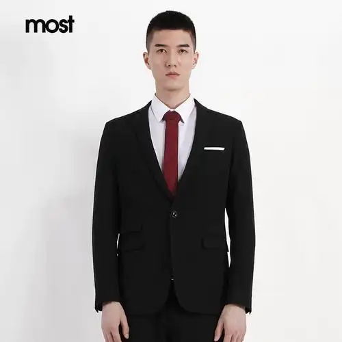 most漠士男装春新款时尚西服黑色西装外套修身商务礼服s81110009