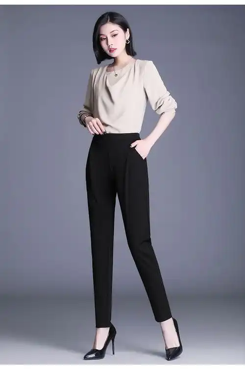 啄木鸟轻奢品牌哈伦裤女春秋2021新款女士小脚萝卜女裤秋冬加绒中年