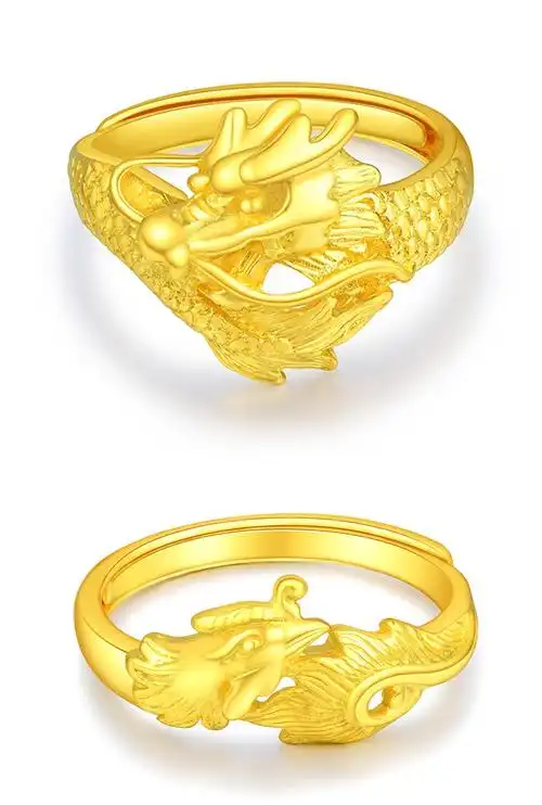 六福典雅珠宝黄金龙凤对戒9999足金黄金情侣戒指龙凤男女款纯黄金戒指