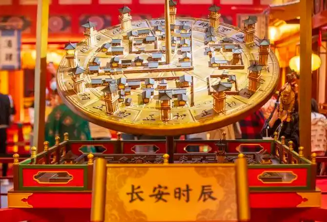 进入长安十二时辰,第一个打卡点便是日晷,日晷正面是微缩的长安市井