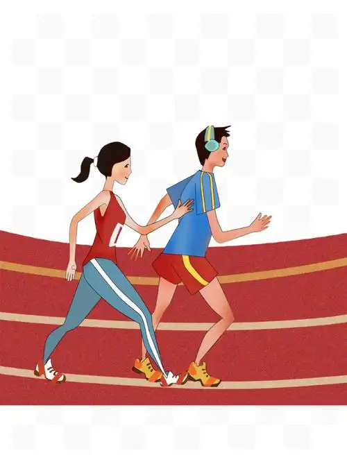 板绘手绘插画卡通手绘竞走冠军比赛冠军卡通人物手绘插画健康健身标签