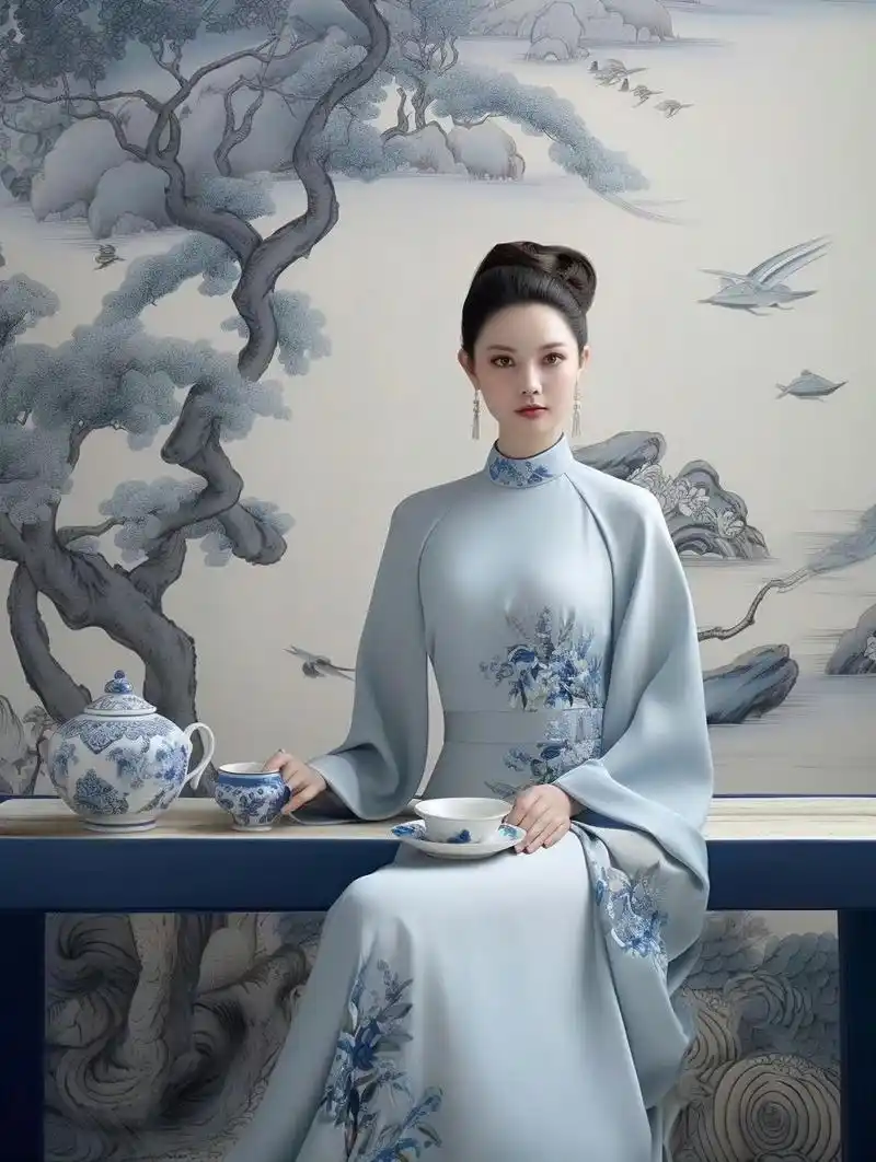 ai创作:中国风,青花瓷系列.美女加国潮文化,有点小激动!