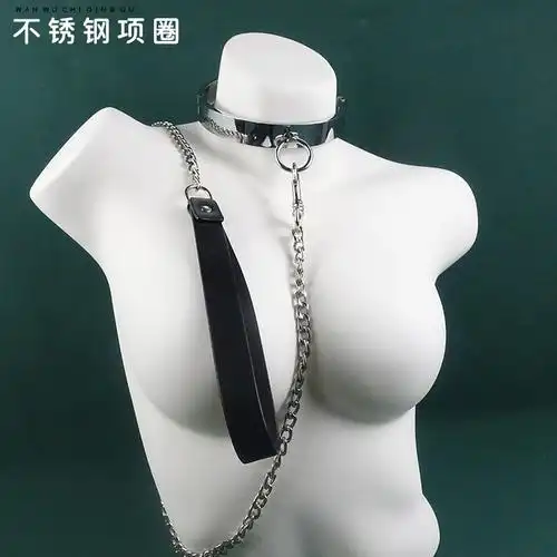 金属项圈情趣项圈男m牵引绳颈圈脖圈银色不锈钢项圈sm道具刑具