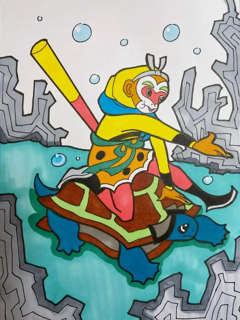 手绘孙悟空齐天大圣大闹天宫金箍棒海底龙宫 临摹作品