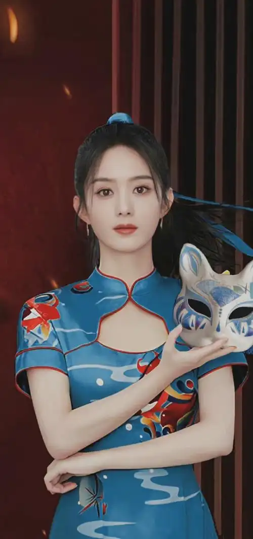 赵丽颖蓝色国风旗袍造型