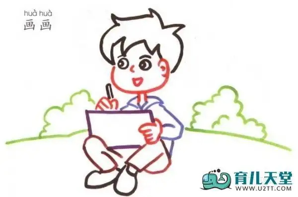 侧身的小男孩简笔画画画的小男孩