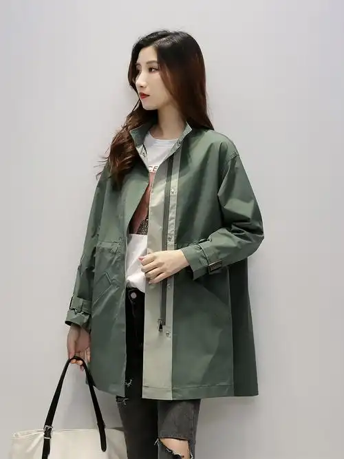 原创时尚宽松气质九分袖风衣女中长款春夏薄款长袖小个子外套女