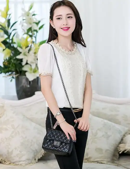 女娜 短袖t恤女夏装女装精品 韩版淑女装修身雪纺衫女2015夏季女装钉