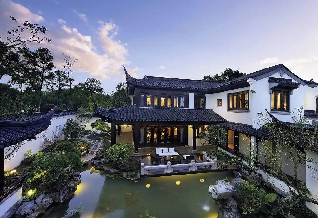 苏州园林式别墅鱼池设计效果图