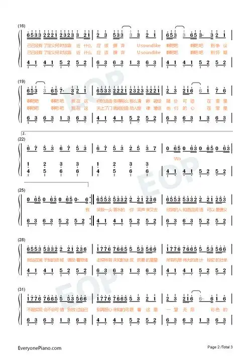 雾里-简单版-彩色的世界我在我的雾里多么清晰-抖音双手简谱预览2