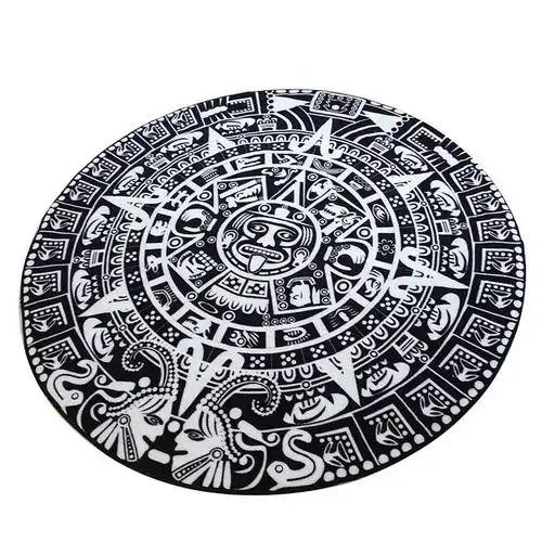 玛雅图腾黑白圆形地毯 欧美玄关茶几沙发大地毯