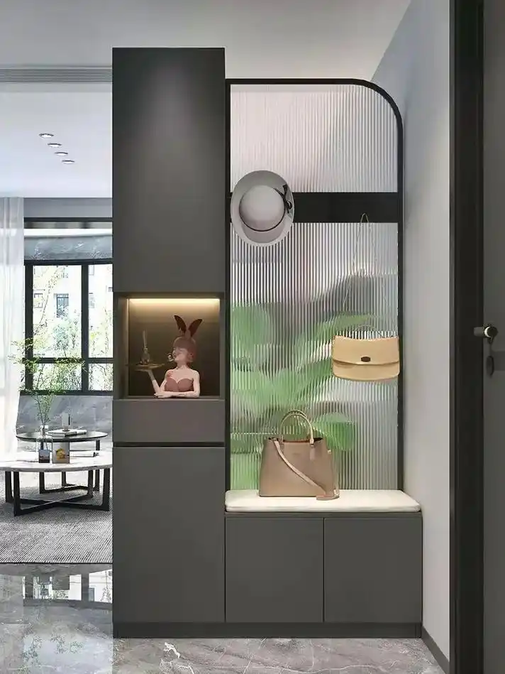 入户玄关柜鞋柜一体玻璃屏风隔断置物柜现代.