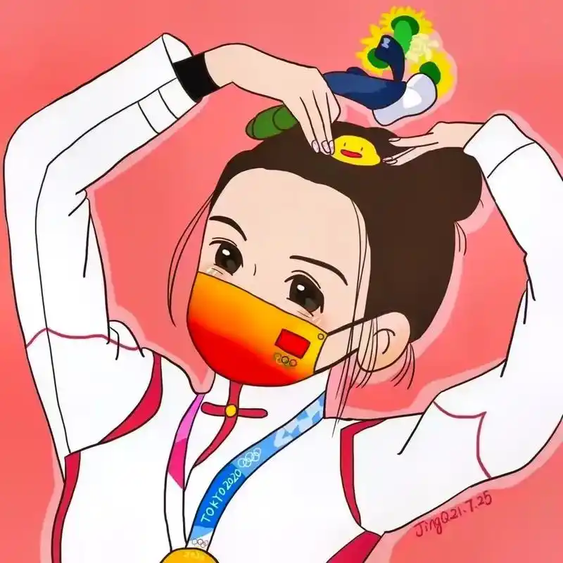 的q版可爱杨倩比心