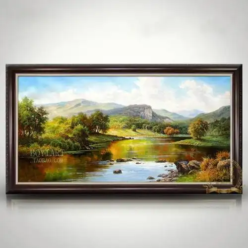 家居客厅油画欧式风景聚宝盆 山水别墅酒店大堂会所有框装饰壁画