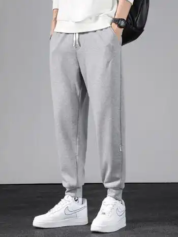 卡思图鲨鱼卫裤oversize裤男士裤子秋季针织长裤宽松束脚裤款 灰色 m