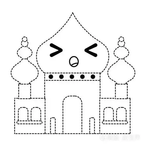 虚线形状睡眠泰姬陵卡瓦伊卡通插图