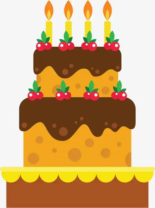 可爱三层巨型生日蛋糕矢量图