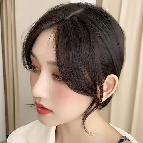 八字刘海假发片法式中分假刘海女自然前额真发两侧微卷头顶贴片