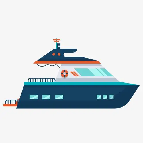 卡通蓝色轮船矢量图