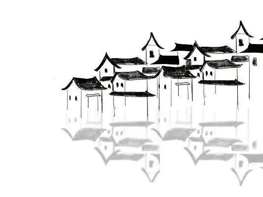 黑色手绘古风中国风水墨风房屋房子江南水乡村庄元素png素材