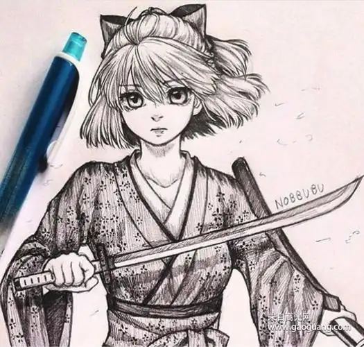 动漫人物铅笔画作品,画一个漂亮的美少女