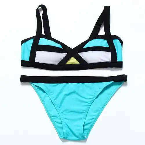 外贸新款泳装火爆拼色性感比基尼 bikini 女士撞色分体温泉游泳衣