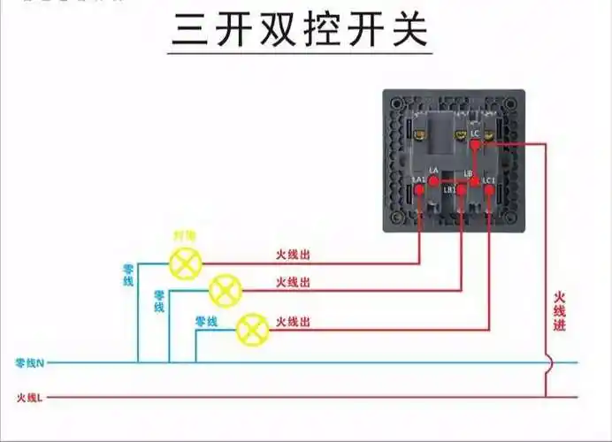 三开开关接线图实物图