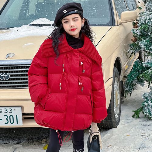 本命年12岁女童羽绒服新年衣服喜庆复古女孩拜年服大童 新年红棉衣