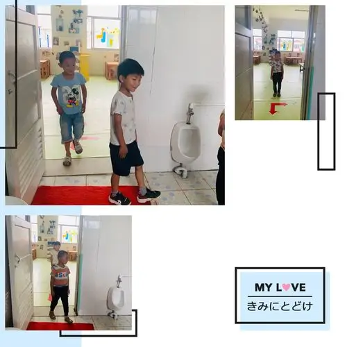 孩子们有序的如厕(间隔一米)