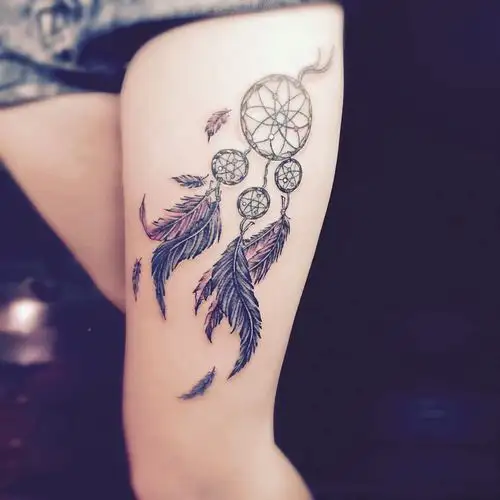 成都唐小姐大腿处的神秘捕梦网纹身图案