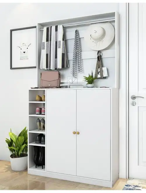 德美铭户 欧式简约鞋柜 带挂衣架组合鞋架大容量1米收纳柜f款白色