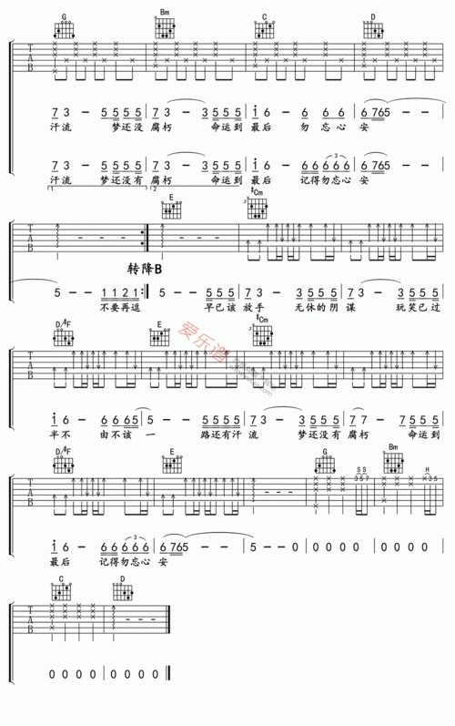 《张杰《勿忘心安》》吉他谱