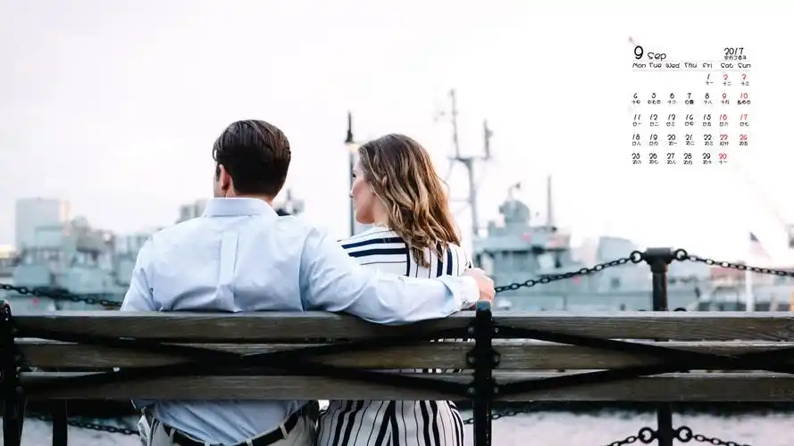 2017年9月甜美情侣背影唯美高清日历壁纸