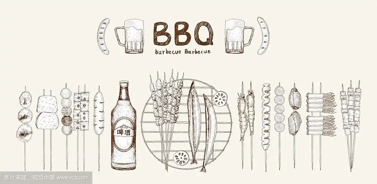 复古风格 各种烤串素描手绘矢量素材集合