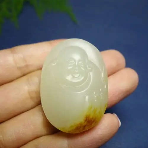 梁飞雄玉雕工作室新款和田籽玉弥勒佛笑佛佛公吊坠项链挂件饰品