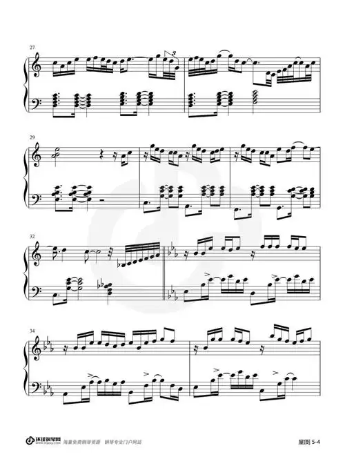 屋顶-周杰伦钢琴谱-周杰伦屋顶钢琴谱-环球钢琴网