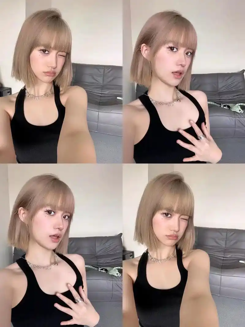 一刀切短发配西柚奶茶色 女团氛围感拉满.#长沙发型设计 #显 - 抖音