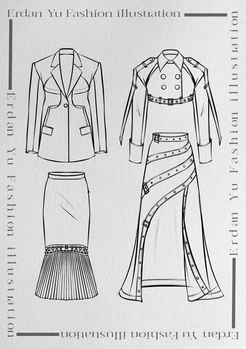 服装手绘小众风衣款式变化