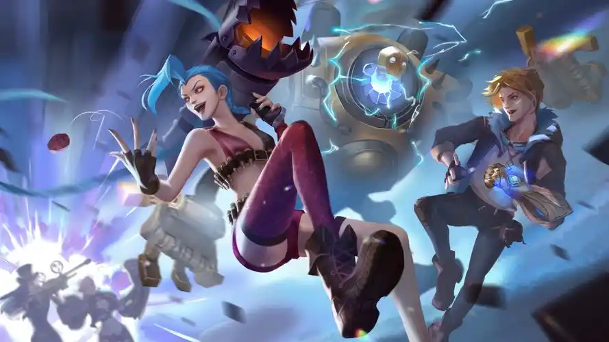 lol英雄联盟宣传图金克丝伊泽瑞尔布里茨凯特琳蔚4k壁纸