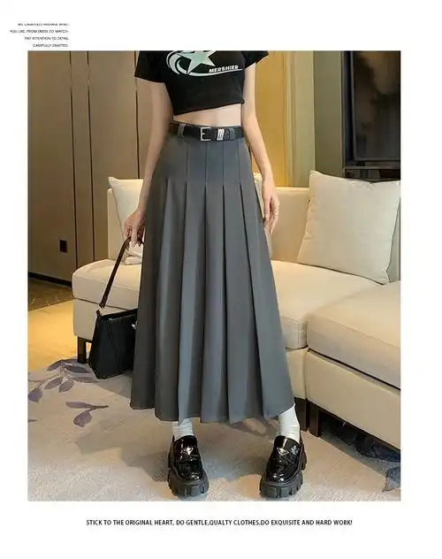 (升级西装面料 腰带款)百褶裙半身裙女春夏新款显瘦裙子中长裙 - 17网