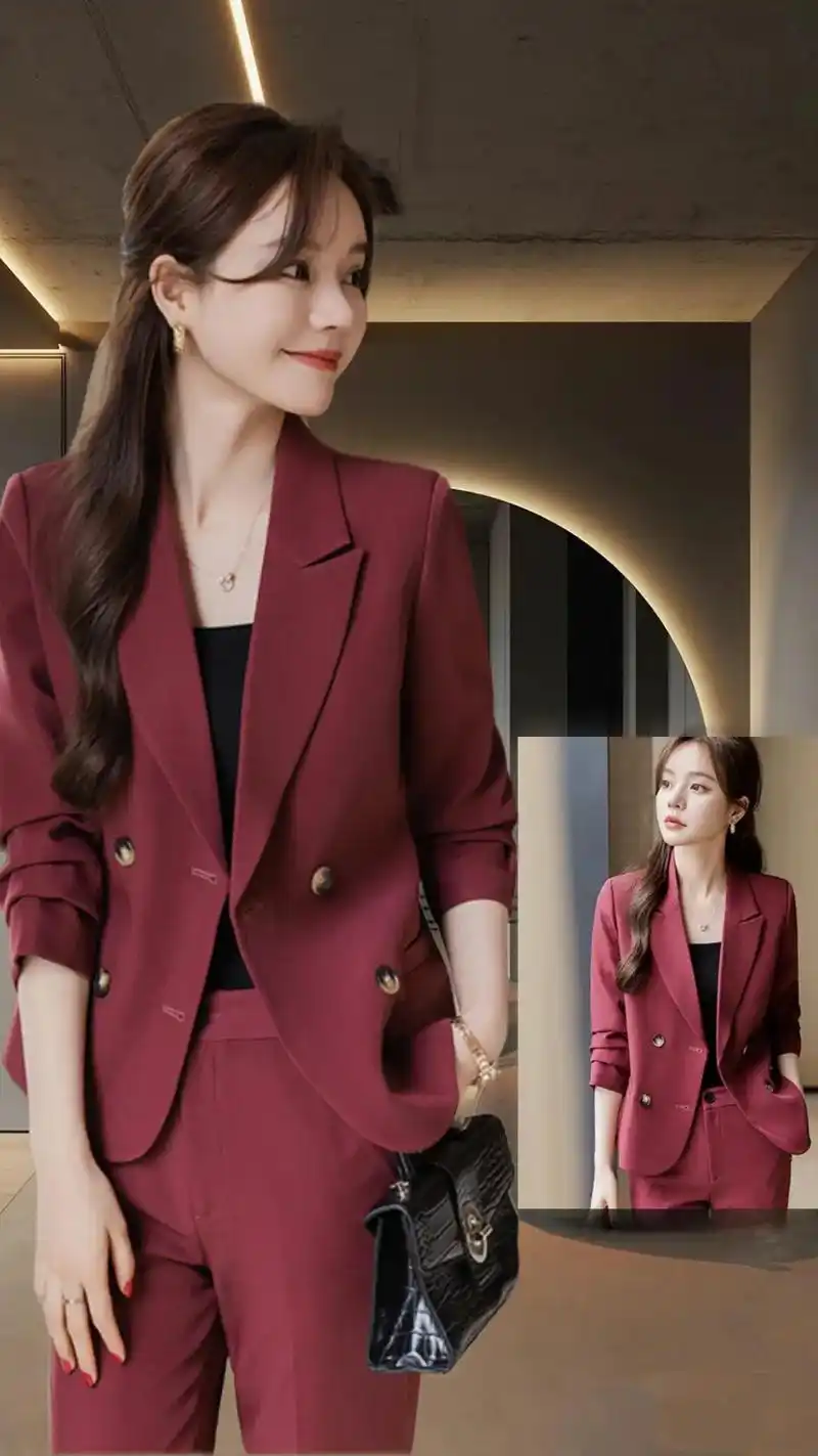 谁穿谁好看 红色西装外套,气场十足!短款设计显腿长,搭配高 - 抖音