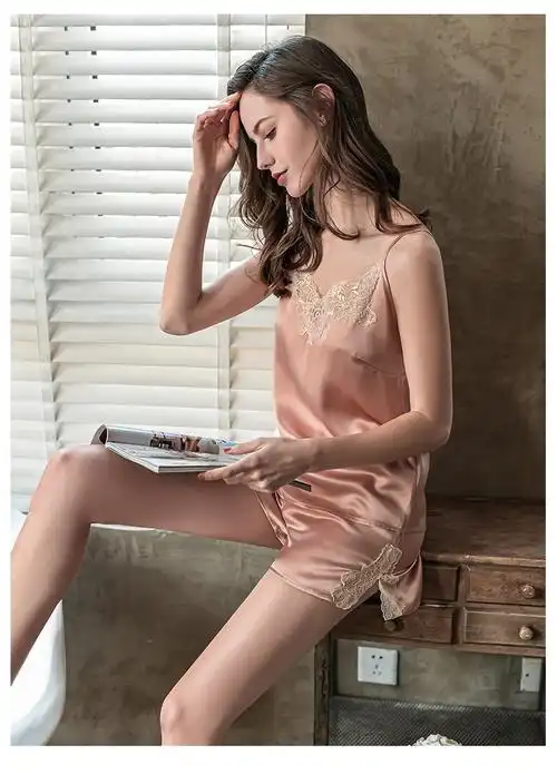 班仕利(bansley)重磅夏季真丝睡衣两件套女吊带短裤套装桑蚕丝睡衣