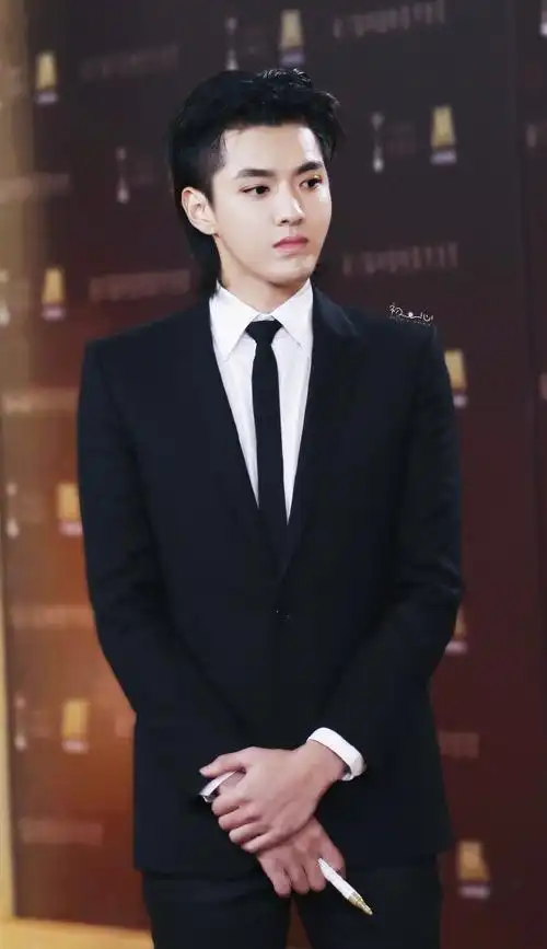 吴亦凡穿黑色西装亮相第17届电影华表奖红毯,皮肤白皙帅气十足