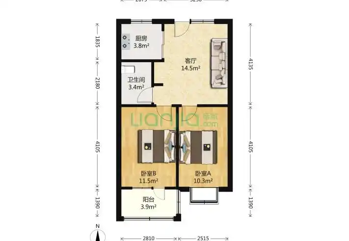 北京天之骄子2室1厅2卫104平米户型图