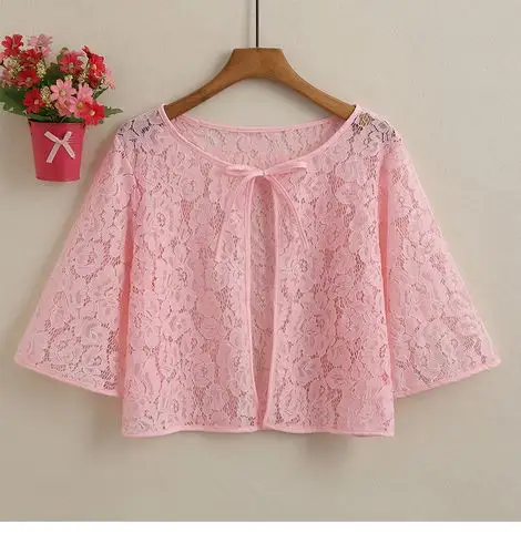 夏天穿的薄款雷丝女外套纱衣沙衣披肩夏季蕾丝女配裙子短款百搭小女生