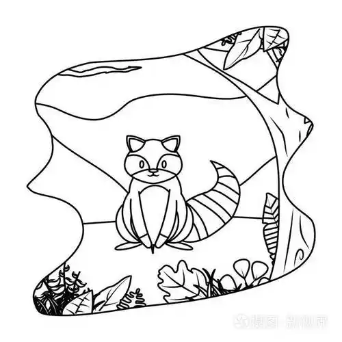 线条可爱的浣熊野生动物在景观矢量插图