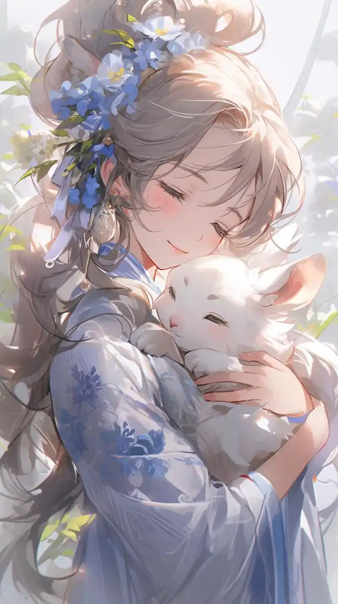 古风# #汉服# #古风小姐姐# #手机壁纸# #古风美女# 抱兔娇姬如画景