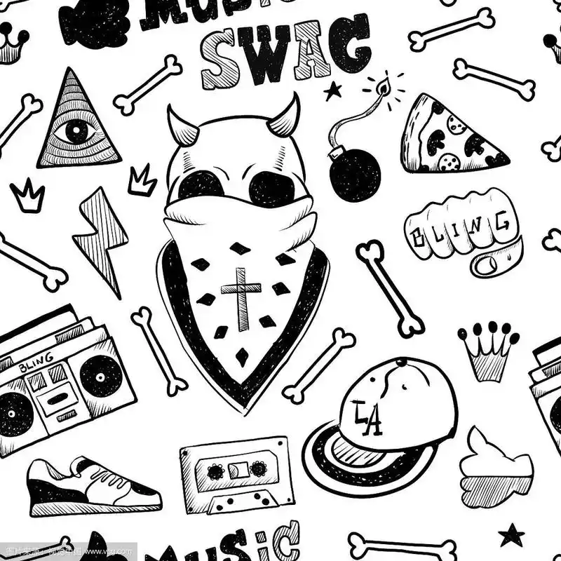 说唱音乐嘻哈涂鸦图案与说唱