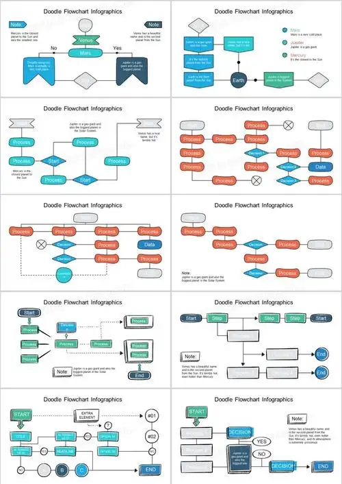 40页蓝色流程图可视化图表集ppt模板