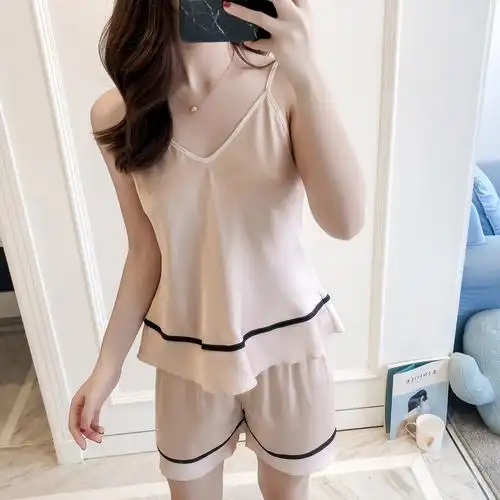 2022新款冰丝吊带短裤 套装居家服 多色可选性感妩媚睡衣睡裤批发